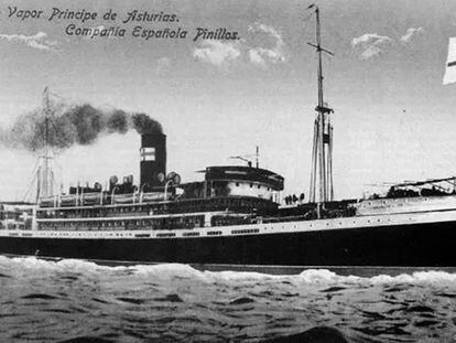 Tarjeta postal con una imagen de 1914 del barco 'Príncipe de Asturias', de la compañía española Pinillas.