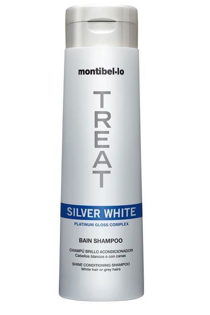 El champú Silver White Bain de Montibello es específico para el pelo gris o canoso. Contiene un complejo a base de polímeros acondicionadores y aminoácidos marinos que no solo lavan sino que suavizan, aportan brillo y evitan el tono amarillento. Se debe utilizar como un champú normal y, progresivamente, se puede apreciar un cabello más blanco y luminoso. Cuesta 10,90 euros y se vende en salones de belleza.