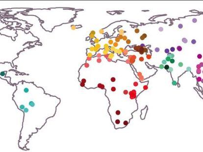 Localización geográfica de las 159 poblaciones estudiadas.