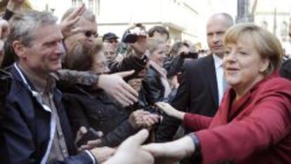 La canciller alemana Angela Merkel, durante su visita a Münster, Alemania.