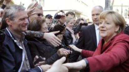 La canciller alemana Angela Merkel, durante su visita a M&uuml;nster, Alemania.