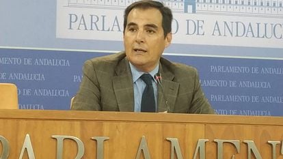 El portavoz parlamentario del PP-A, José Antonio Nieto, en rueda de prensa.