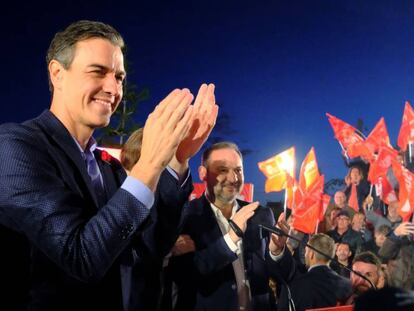 El candidata Pedro Sanchez durante el cierre de campaña en Valencia