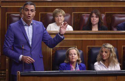 El presidente del Gobierno, Pedro Sánchez, interviene durante la sesión de control al Gobierno del Pleno del Congreso, este miércoles.