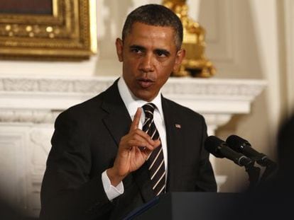 Barack Obama, durante su discurso esta mañana ante la Asociación Nacional de Gobernadores en la Casa Blanca.