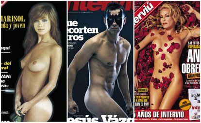 De izquierda a derecha, Marisol, Jesús Vázquez y Ana Obregón tal y como aparecieron en la portada de la revista 'Interviú'.