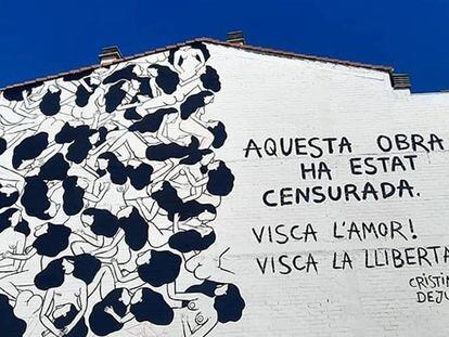 Mural de l'artista Cristina Dejuan a Torrefarrera censurat pels veïns de l'edifici.