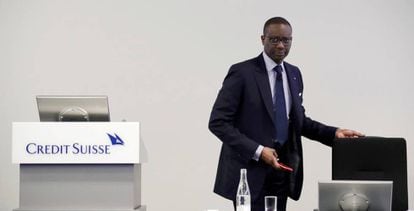 Tidjane Thiam, en la presentación de resultados de Credit Suisse en 2018. 