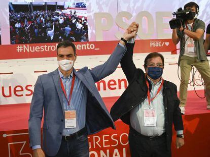  El presidente del Gobierno, Pedro Sánchez y el presidente de la Junta de Extremadura, Guillermo Fernández Vara.