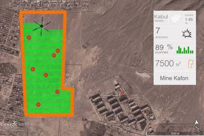 Mapa con la identificación de varias minas que rastrea el dron.