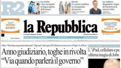 Una portada del diario &#039;La Repubblica. 