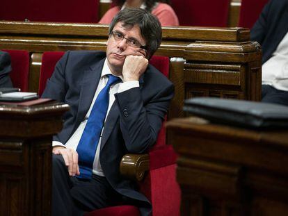 Carles Puigdemont, durante el debate y votacion de los presupuestos. 