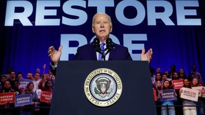 Joe Biden, este martes, durante un acto de campaña sobre el aborto en Manassas (Virginia).