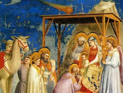 ‘La adoración de los Magos’, cuadro pintado por Giotto alrededor del año 1301. La estrella de Belén aparece representada como un cometa.
