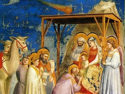 ‘La adoración de los Magos’, cuadro pintado por Giotto alrededor del año 1301. La estrella de Belén aparece representada como un cometa.