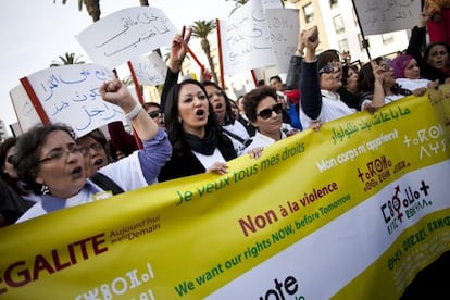 Manifestación de mujeres en Rabat contra la violencia machista, el pasado día 8.
