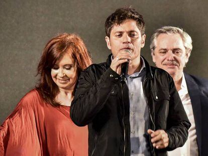 Axel Kicillof, en un acto electoral junto a Cristina Fernández y Alberto Fernández, en octubre.