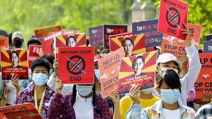 Protestas en Kale, Myanmar.