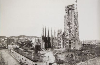 Estado de las obras de la Sagrada Familia a la muerte de Gaud&iacute;, en 1928.