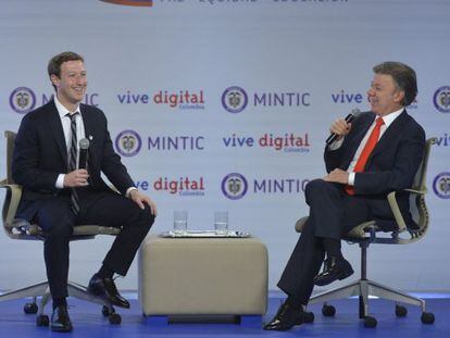 Zuckerberg y Juan Manuel Santos, este mi&eacute;rcoles en Bogot&aacute;.