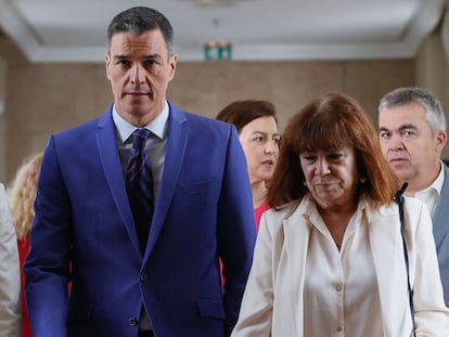 El presidente del Gobierno, Pedro Sánchez, a su llegada el pasado miércoles al Congreso con diputados del PSOE.