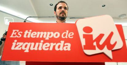 Alberto Garzón en la sede de Izquierda Unida con motivo de la convocatoria de las elecciones generales.