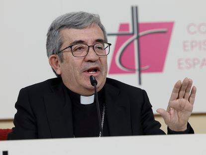 Luis Argüello, arzobispo de Valladolid y nuevo presidente de la Conferencia Episcopal Española, durante una rueda de prensa este martes en Madrid.