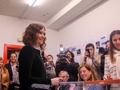 La candidata del PP a la Comunidad de Madrid,Isabel Díaz Ayuso, en un simulacro electoral.