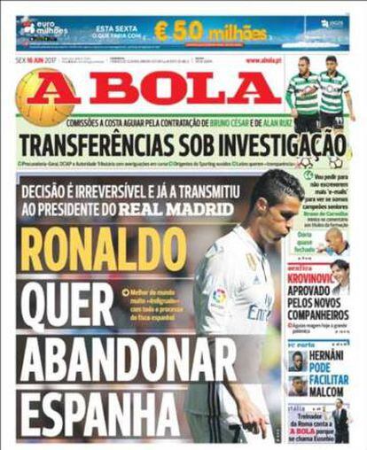 La portada del diario portugués A Bola.