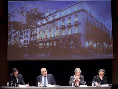 Valentí Oviedo, Salvador Alemany, Christina Scheppelmann i Joan Pons en la presentació de la temporada 2019-2020 del Liceu.