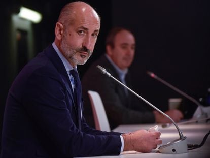 El Presidente del Athletic, Aitor Elizegi, este lunes en rueda de prensa para valorar la Asamblea del día anterior.
