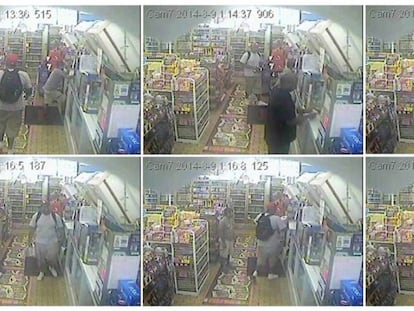 Combinación de capturas del nuevo vídeo de Michael Brown en la tienda de Ferguson, en agosto de 2014.