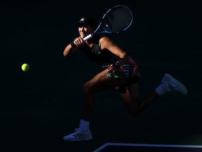 Garbiñe Muguruza, hace dos semanas durante el partido contra Riske en Indian Wells.
