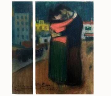 'El abrazo' (1900), de Pablo Picasso, con los dos fragmentos juntos.