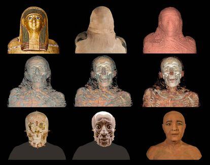 Evolución de la reconstrucción del rostro de Nespamedu.