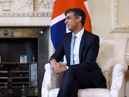 El primer ministro británico, Rishi Sunak, durante un acto oficial, el martes 29 de agosto en el número 10 de Downing Street, en Londres.