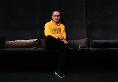 Changpeng Zhao, creador de Binance, el mayor 'exchange' de criptomonedas del mundo, durante la entrevista con EL PAÍS en el Wizink Center.