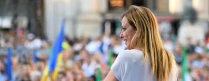 Giorgia Meloni, líder de Hermanos de Italia, en un mítin en la plaza del Duomo, en Milán, el pasado día 11.