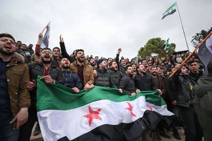 Manifestación contra el régimen sirio el pasado miércoles en la ciudad de Idlib.