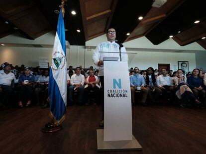 El líder Yubrank Suazo, en la presentación de la Coalición Nacional de Nicaragua este martes.