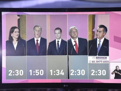 Los cinco candidatos presidenciales, durante el debate.