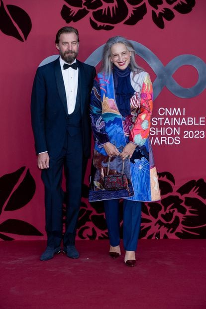   Aimon of Savoy-Aosta and his wife, Princess Olga of Greece, in September 2023 during Milan fashion week.