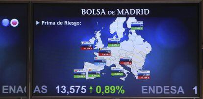 Monitor informativo en la bolsa de Madrid.