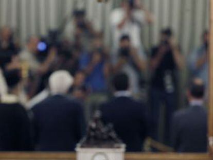El primer ministre grec, Alexis Tsipras, aquest dissabte a la presa de possessió dels seus nous ministres.