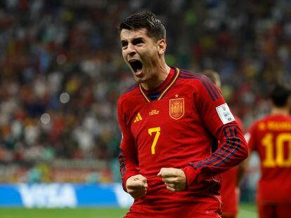 Morata celebra su gol en el España-Alemania (1-1) del pasado domingo.