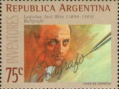 Ladislao José Biro, en un sello conmemorativo.