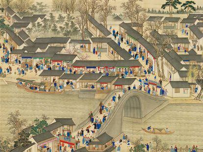 'Gira de inspección por el sur del emperador Kangxi, rollo siete: de Wuxi a Suzhou', 1689, de Wang Hui.