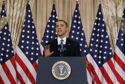 Obama pronuncia su discurso sobre Oriente Próximo y el norte de África en el Departamento de Estado, en Washington.