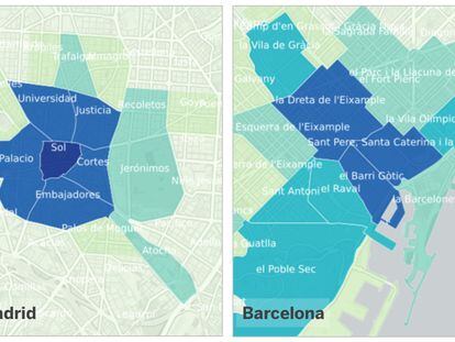 Estos son los barrios de Madrid y Barcelona con más pisos de Airbnb