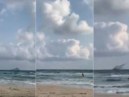 Fotogramas de la caída del caza C-101 ante la playa de La Manga (Murcia) el 26 de agosto de 2019.